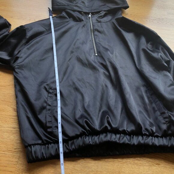 Forever 21 Black Satin Oversized Pullover Hoodie Bomber Size XS - Picture 8 of 9